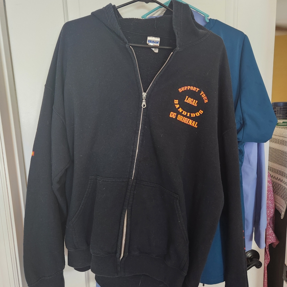 Gildan Black Hoodie with Orange Text